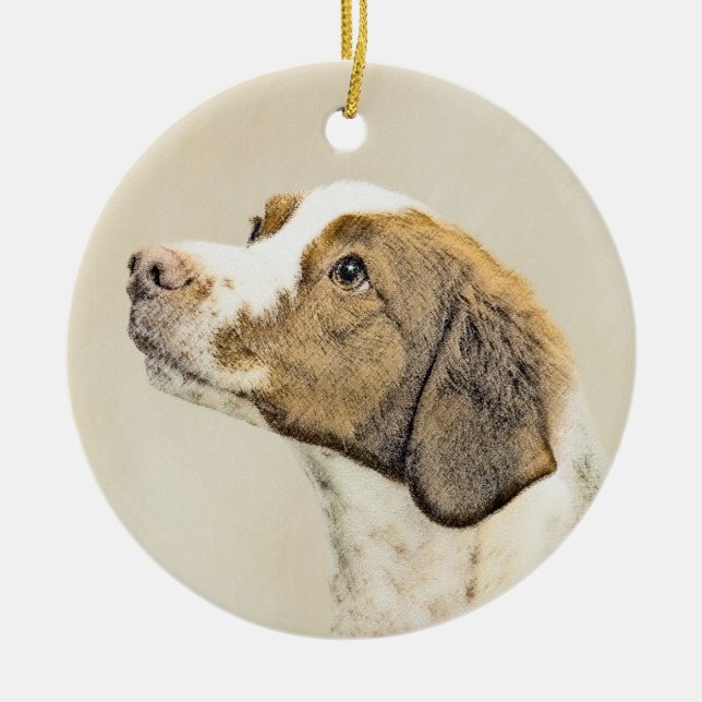 Brittany Painting - Cute Original Dog Art Ceramic Ornament (Front)