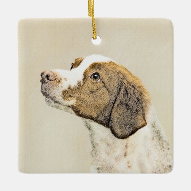 Brittany Painting - Cute Original Dog Art Ceramic Ornament (Front)