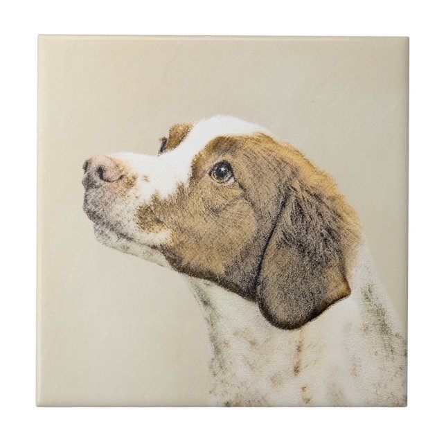 Brittany Painting - Cute Original Dog Art Ceramic Tile (Front)