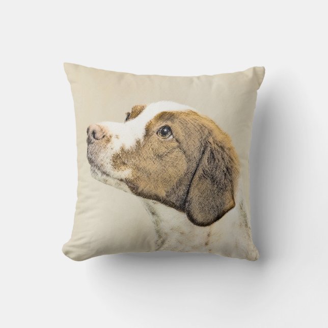 Brittany Painting - Cute Original Dog Art Cushion (Front)