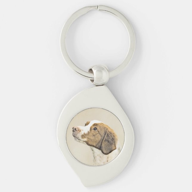 Brittany Painting - Cute Original Dog Art Key Ring (Front)