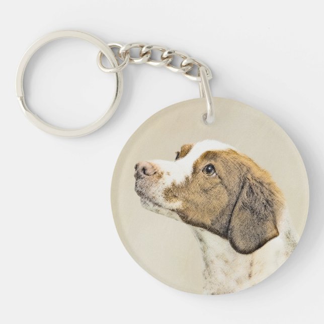 Brittany Painting - Cute Original Dog Art Key Ring (Front)