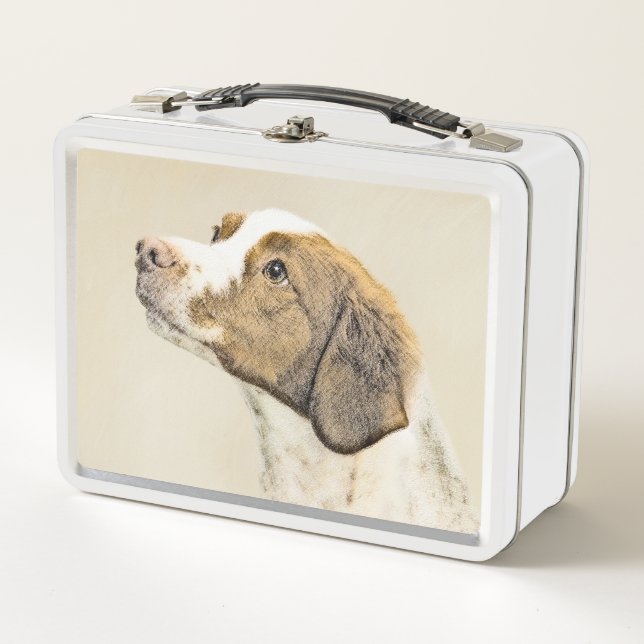 Brittany Painting - Cute Original Dog Art Metal Lunch Box (Front)