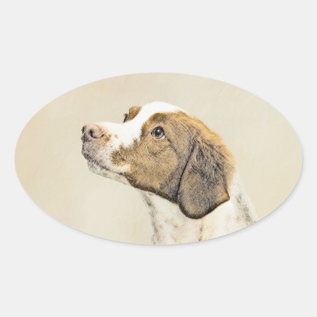 Brittany Painting - Cute Original Dog Art Oval Sticker (Front)