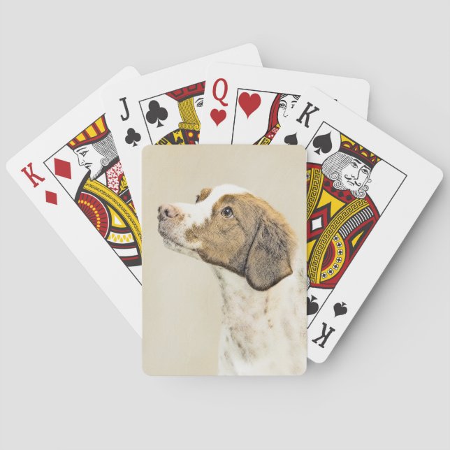 Brittany Painting - Cute Original Dog Art Playing Cards (Back)
