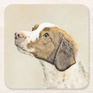 Brittany Painting - Cute Original Dog Art Square Paper Coaster