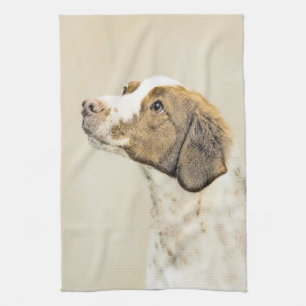 Brittany Painting - Cute Original Dog Art Tea Towel