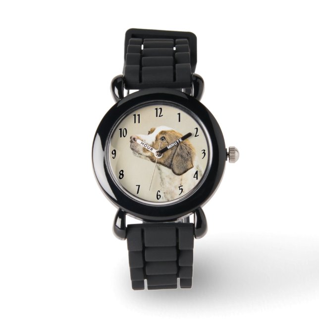 Brittany Painting - Cute Original Dog Art Watch (Front)