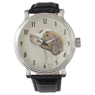 Brittany Painting - Cute Original Dog Art Watch