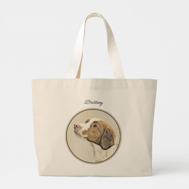 Brittany Painting Orange Roan Spaniel Cute Dog Art Large Tote Bag (Back)