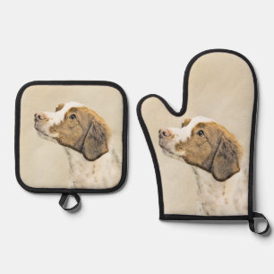 Brittany Painting Orange Roan Spaniel Cute Dog Art Oven Mitt & Pot Holder Set