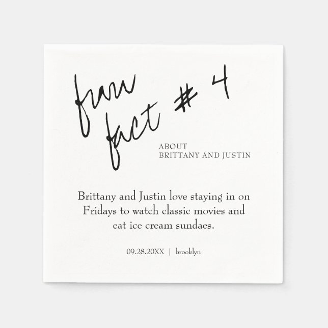 Brittany Simple Black White Fun Fact #4 Wedding Napkin (Front)