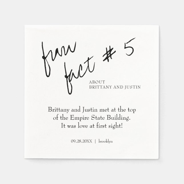 Brittany Simple Black White Fun Fact #5 Wedding Napkin (Front)