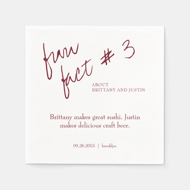 Brittany Simple Burgundy Fun Fact #3 Wedding Napkin (Front)