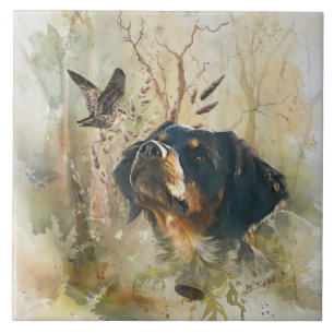 Brittany Spaniel and woodcock Ceramic Tile