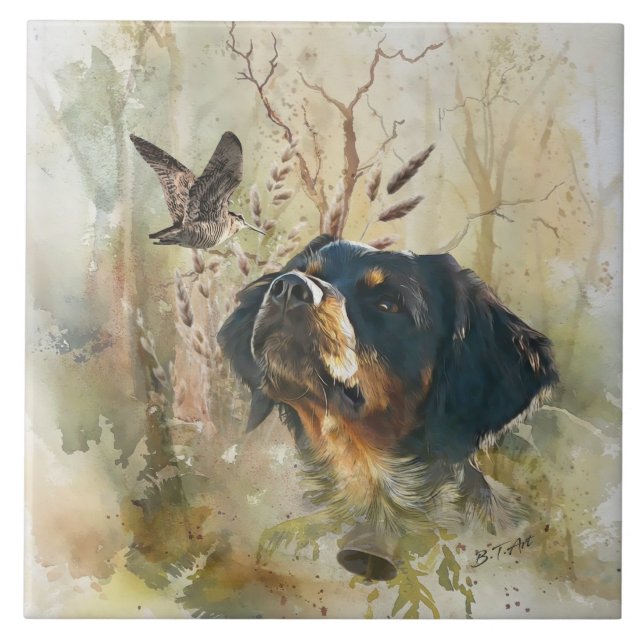 Brittany Spaniel and woodcock  Ceramic Tile (Front)