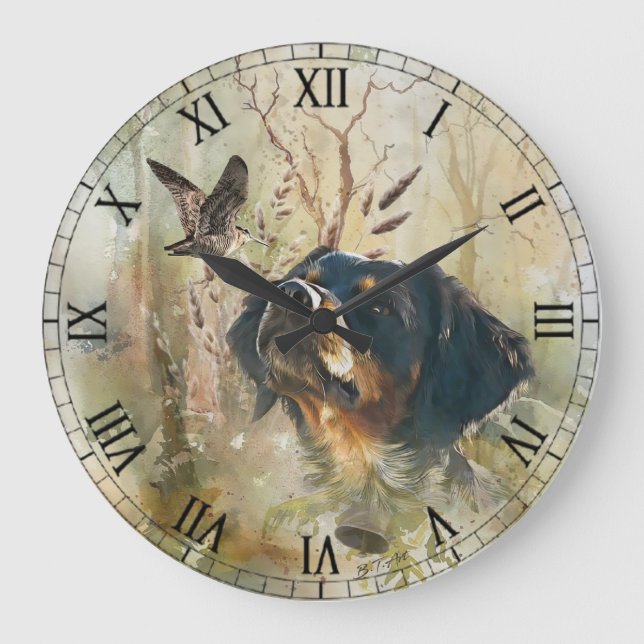 Brittany Spaniel and woodcock  Large Clock (Front)