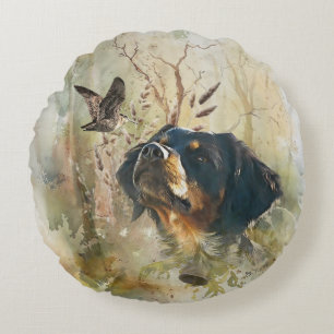 Brittany Spaniel and woodcock  Round Cushion