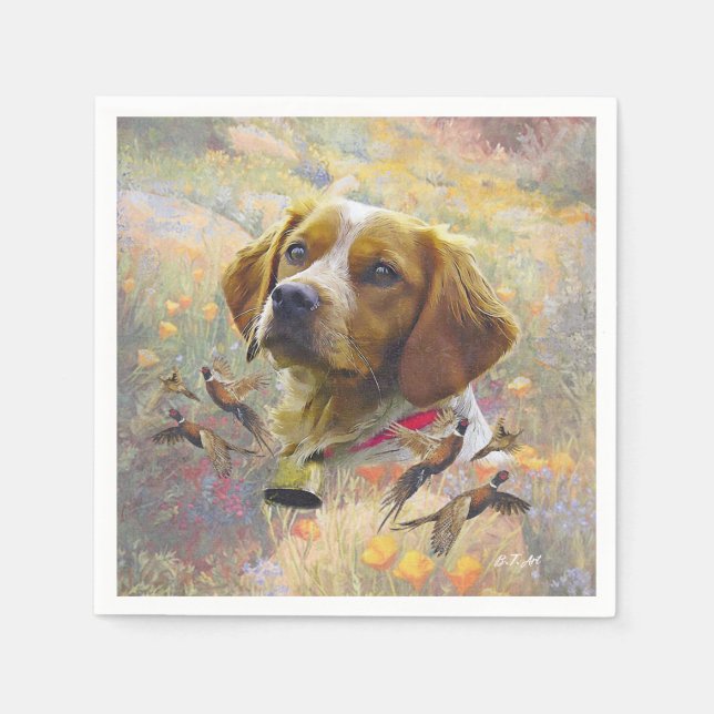 Brittany Spaniel Art ,  Napkin (Front)