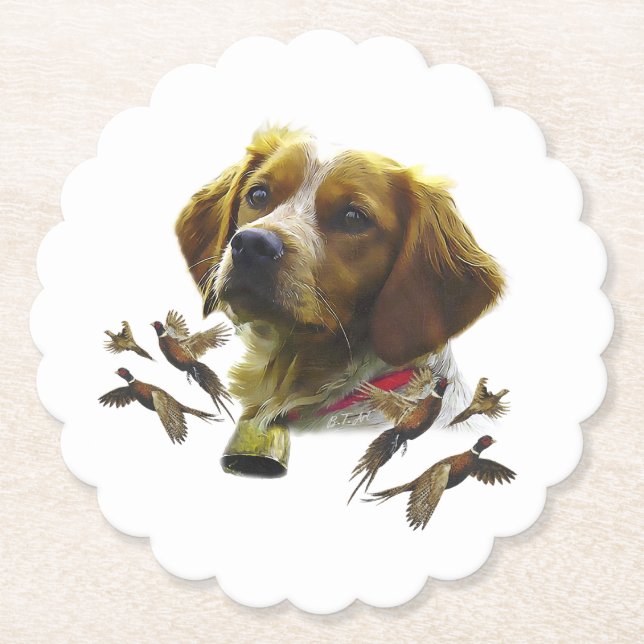 Brittany Spaniel Art ,  Paper Coaster (Front)
