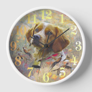 Brittany Spaniel Art , Pheasant hunting Clock