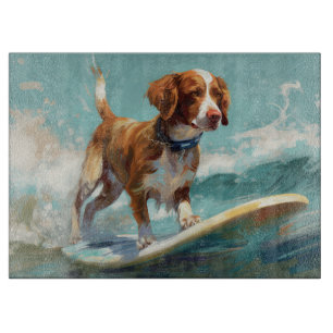 Brittany Spaniel Beach Surfing Painting Cutting Board