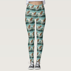 Brittany Spaniel Beach Surfing Painting  Leggings