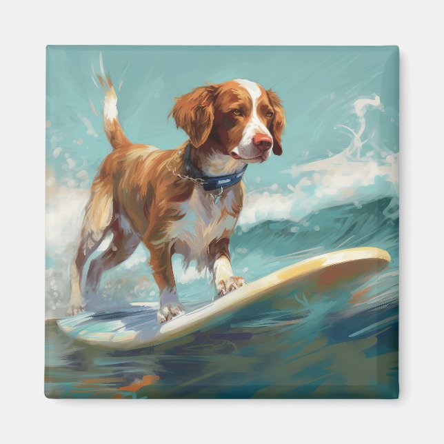 Brittany Spaniel Beach Surfing Painting  Magnet (Front)