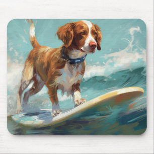 Brittany Spaniel Beach Surfing Painting Mouse Pad