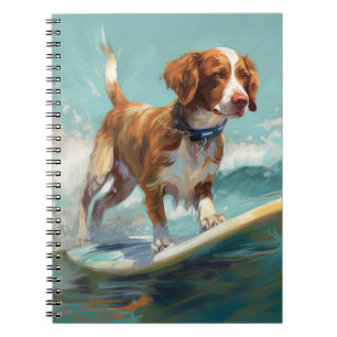Brittany Spaniel Beach Surfing Painting  Notebook