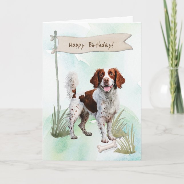 Brittany Spaniel Breed Dog Under Birthday Sign Card (Front)