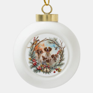 Brittany Spaniel Ceramic Ball Christmas Ornament