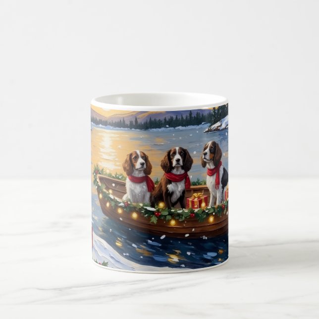 Brittany Spaniel Christmas Boat Holiday Coffee Mug (Center)