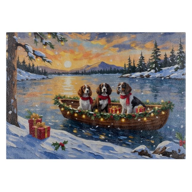 Brittany Spaniel Christmas Boat Holiday Cutting Board (Front)