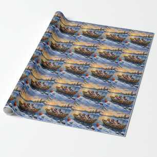 Brittany Spaniel Christmas Boat Holiday Wrapping Paper