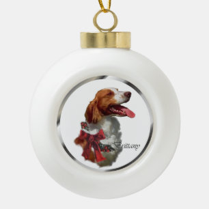 Brittany Spaniel Christmas Ceramic Ball Christmas Ornament