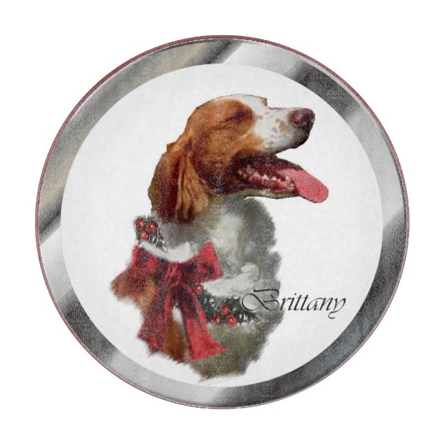 Brittany Spaniel Christmas Cutting Board (Front)