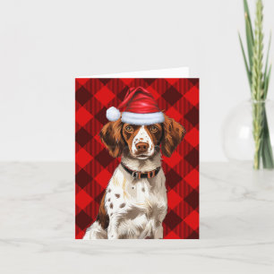 Brittany Spaniel Christmas Dog Red Plaid Christmas Holiday Card