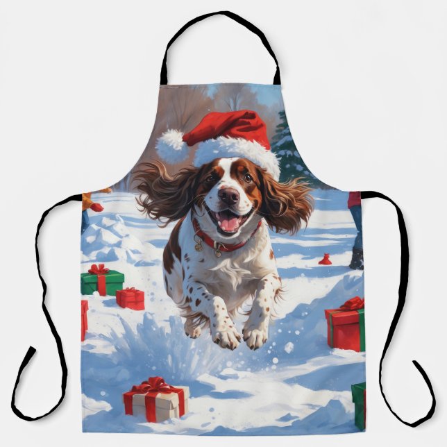 Brittany Spaniel Christmas Festive Snow Scene Apron (Front)