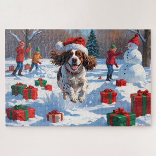 Brittany Spaniel Christmas Festive Snow Scene Jigsaw Puzzle