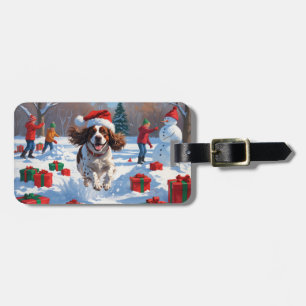 Brittany Spaniel Christmas Festive Snow Scene Luggage Tag