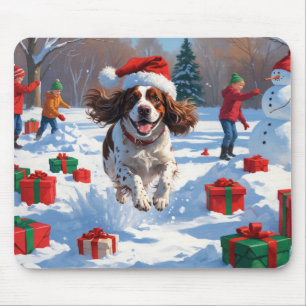 Brittany Spaniel Christmas Festive Snow Scene Mouse Pad