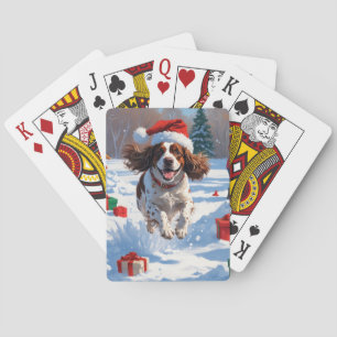Brittany Spaniel Christmas Festive Snow Scene Playing Cards
