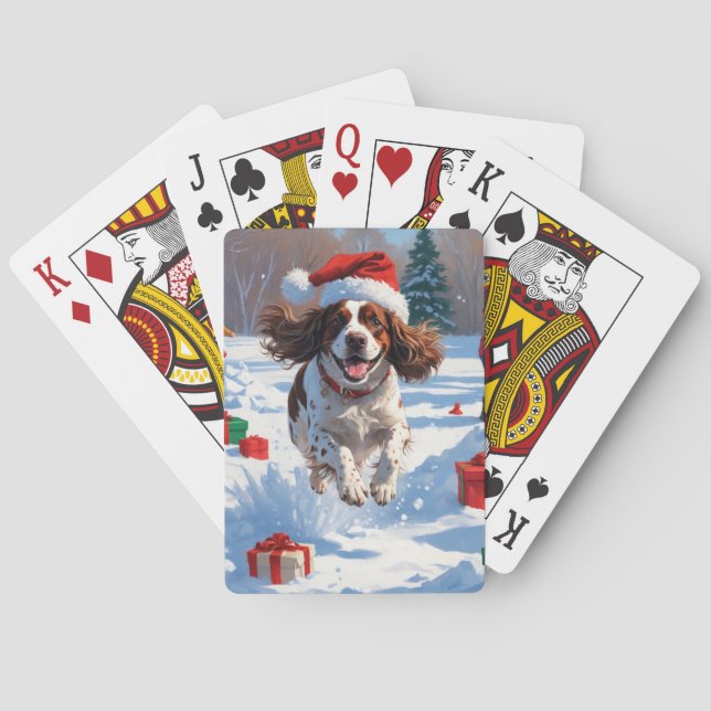 Brittany Spaniel Christmas Festive Snow Scene Playing Cards (Back)