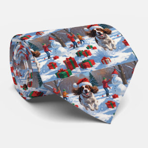 Brittany Spaniel Christmas Festive Snow Scene Tie