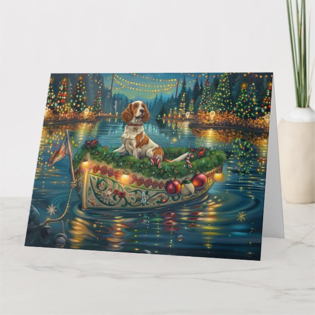 Brittany Spaniel Christmas Festive Voyage Card (Front)