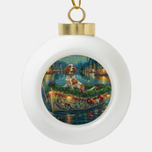 Brittany Spaniel Christmas Festive Voyage Ceramic Ball Christmas Ornament
