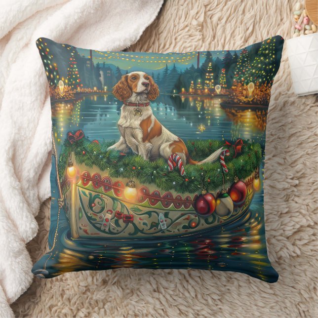 Brittany Spaniel Christmas Festive Voyage Cushion (Blanket)