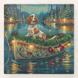 Brittany Spaniel Christmas Festive Voyage Glass Coaster
