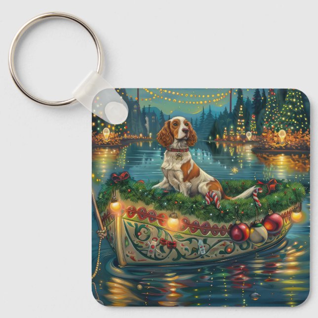 Brittany Spaniel Christmas Festive Voyage Key Ring (Front)